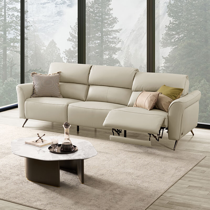 顾家家居（KUKA）6183【新品】零靠墙功能沙发 意式电动真皮沙发大坐宽客厅沙发 【柔空白】三人位左电动