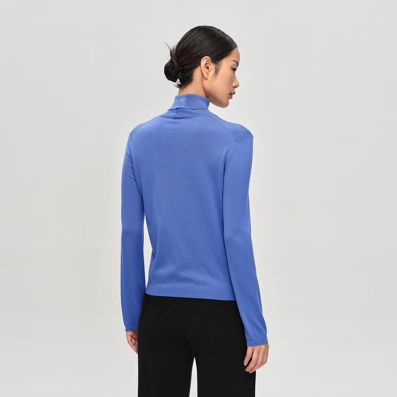 OVV【可机洗黄金羊毛】秋冬热卖女装刺绣高领长袖针织衫 紫蓝（净色）B8 S