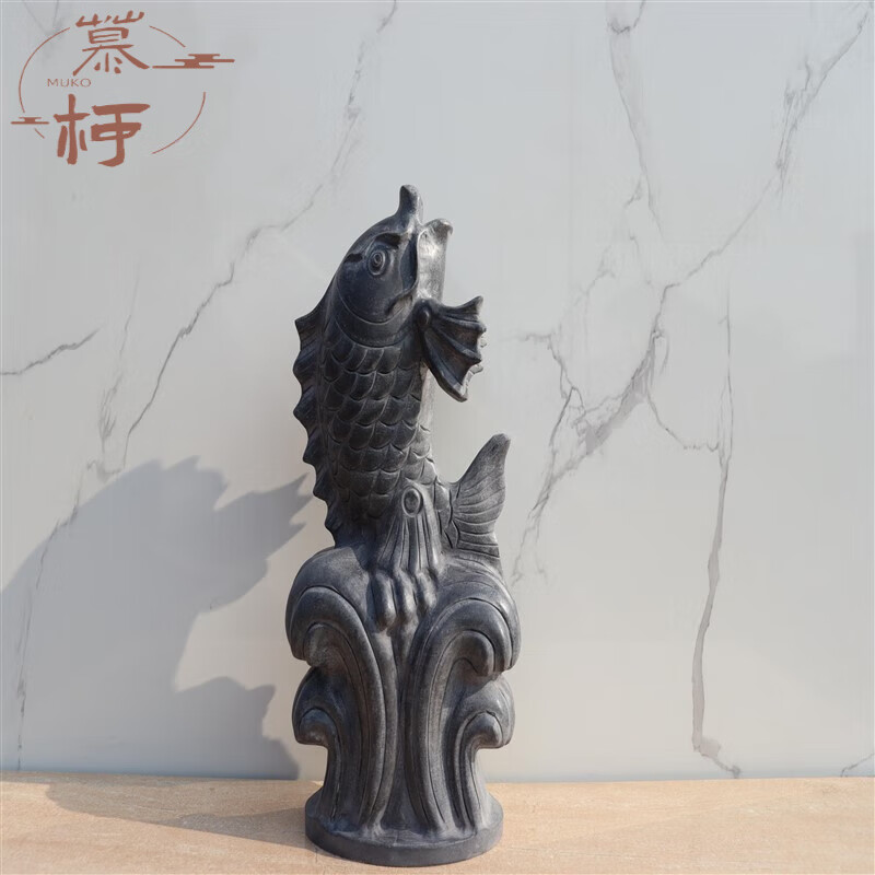 慕柯青石雕刻喷水鲤鱼园林景观户外水池广场喷泉安装摆件流水生财鲤鱼