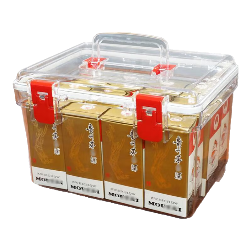 嘉寶日用茅臺鎮(zhèn)名貴白酒儲存密封箱飛天生肖酒防潮收納箱高檔展示提手箱 [可存12瓶500ml]9749紅色扣