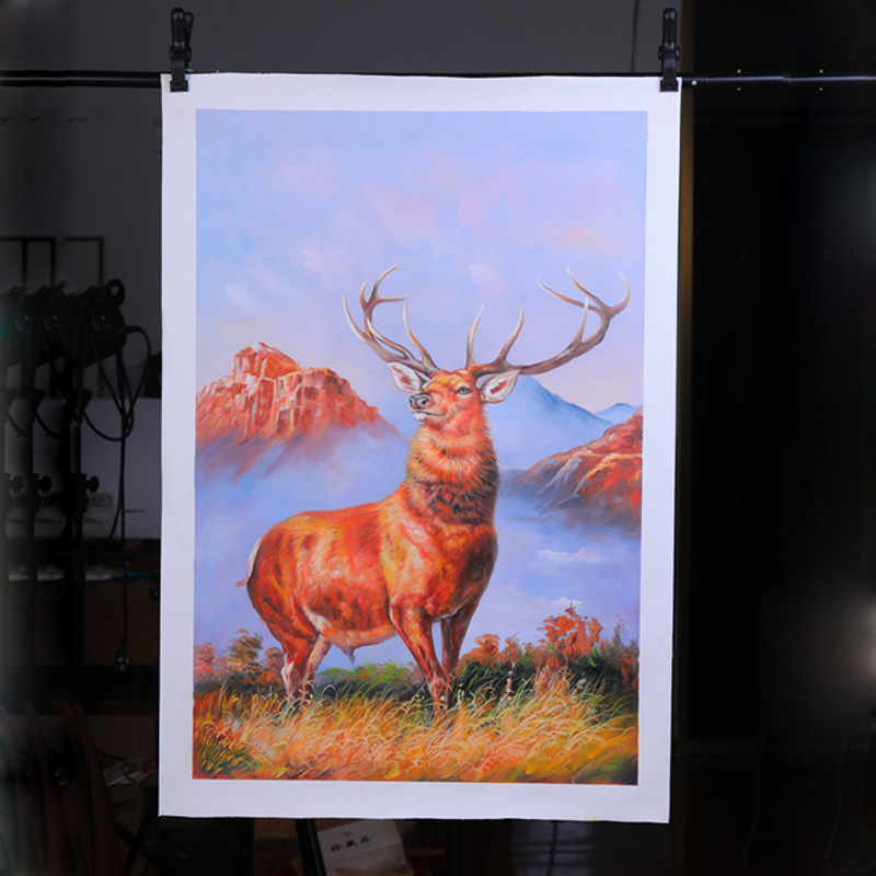 【麋鹿】纯手工油画轻奢北欧客厅玄关简约装饰挂壁画