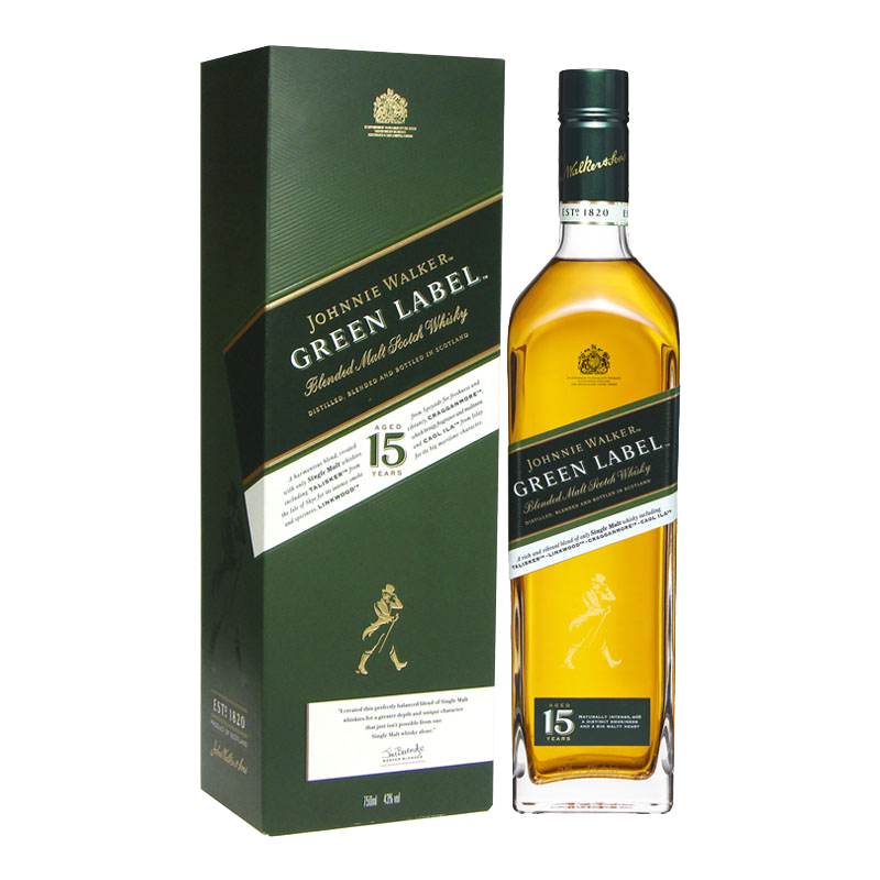 尊尼获加（JOHNNIE WALKER）绿方绿牌15年 苏格兰 调和型威士忌洋酒 750ml    284.5元