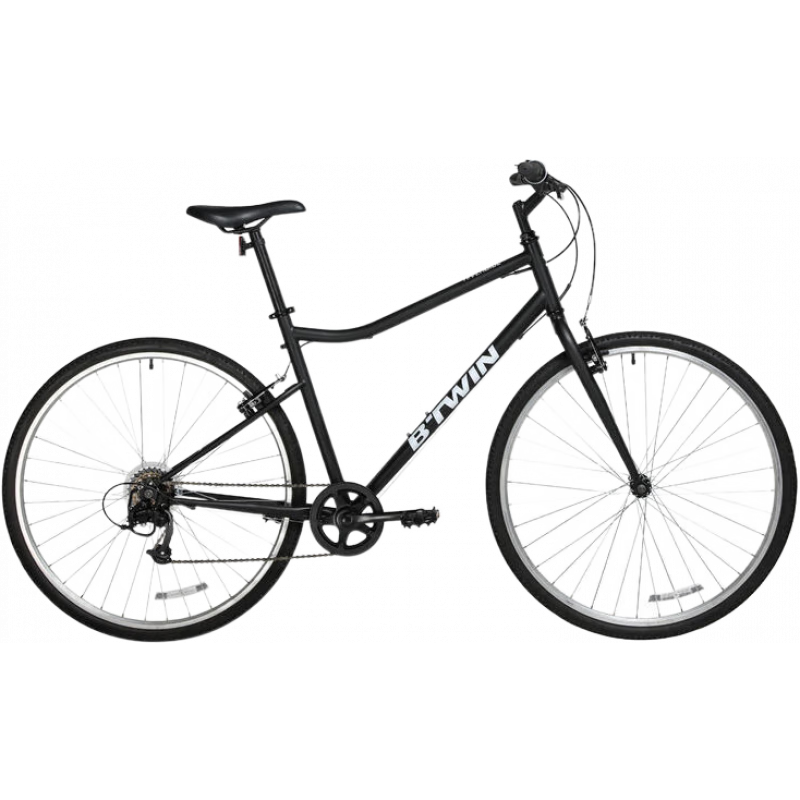 迪卡侬旅行自行车RIVERSIDE100平把钢架公路山地前后钢制V刹 磨砂黑 M码 168-182CM 28英寸