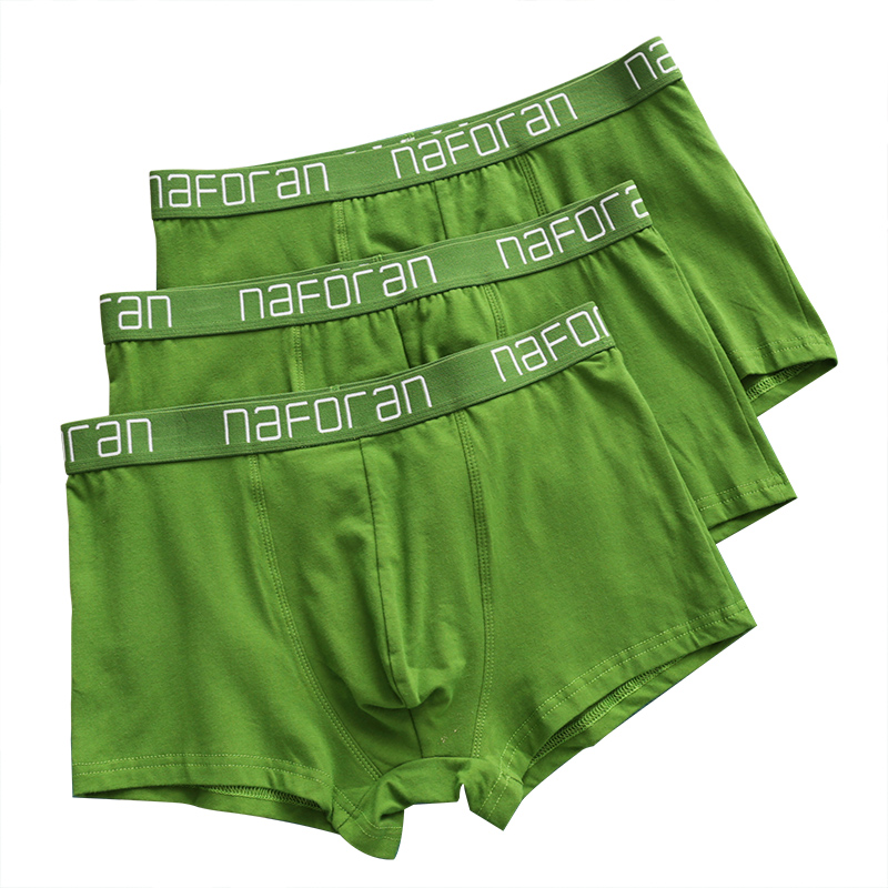 【透气不闷】浪莎新品夏天穿的 绿色棉男士内裤纯色平角裤男生恶搞四