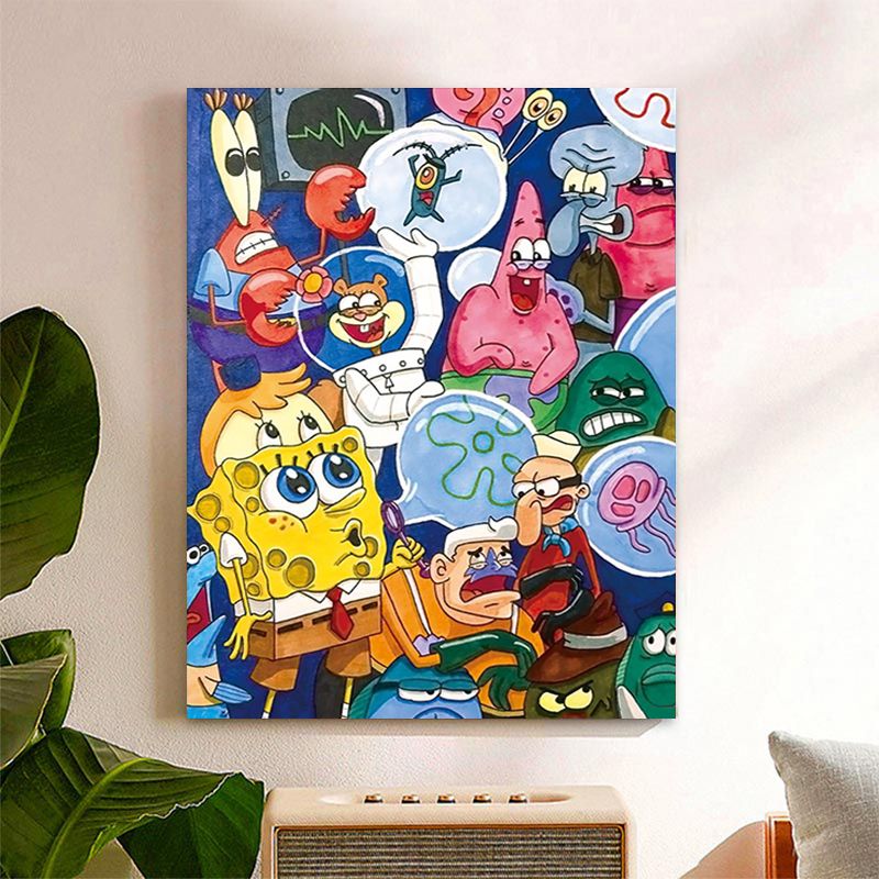 油画diy填色涂色填充初学者油彩画动漫治愈解闷手工手绘画画 海绵宝宝