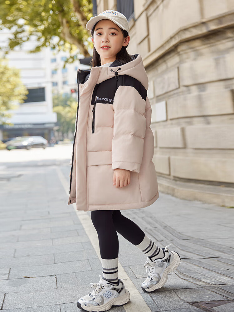 ABC KAIA女童儿童羽绒服男童中长款洋气中大童冬季2024新款休闲加厚外套潮 粉红色（女童） 140