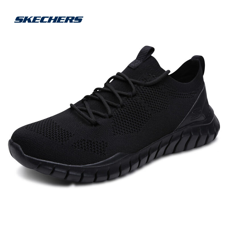 Skechers斯凯奇男鞋时尚一脚蹬懒人鞋透气新款休闲运动鞋52820 BBK全黑色 40