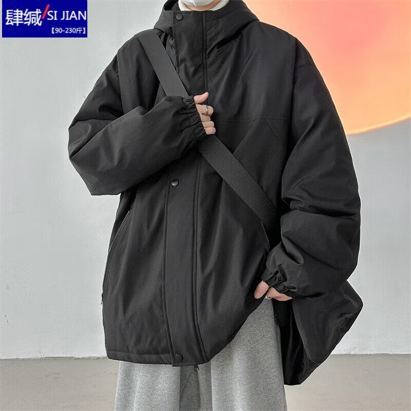 肆缄胖子大码230斤冲锋衣棉服男士秋冬季宽松棉衣大码加厚冬装棉外套 黑色 3XL170-190斤属于什么档次？