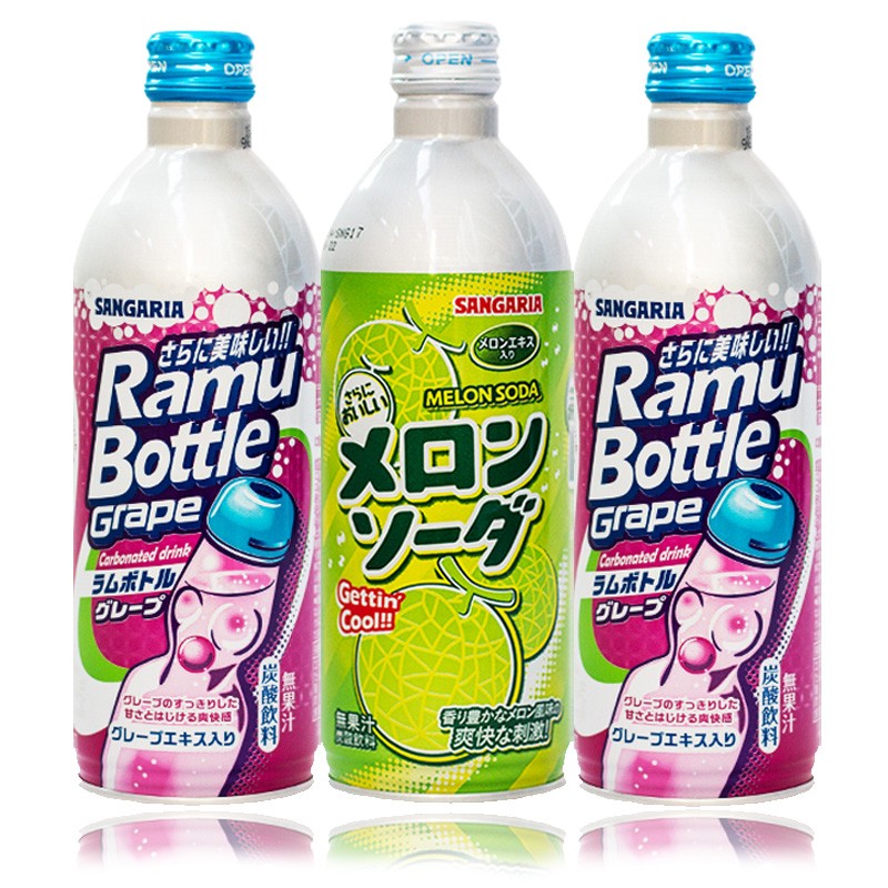 三佳利（Sangaria） 日本进口三佳丽波子汽水网红葡萄密瓜碳酸饮料铝罐装 葡萄味500ml*3瓶