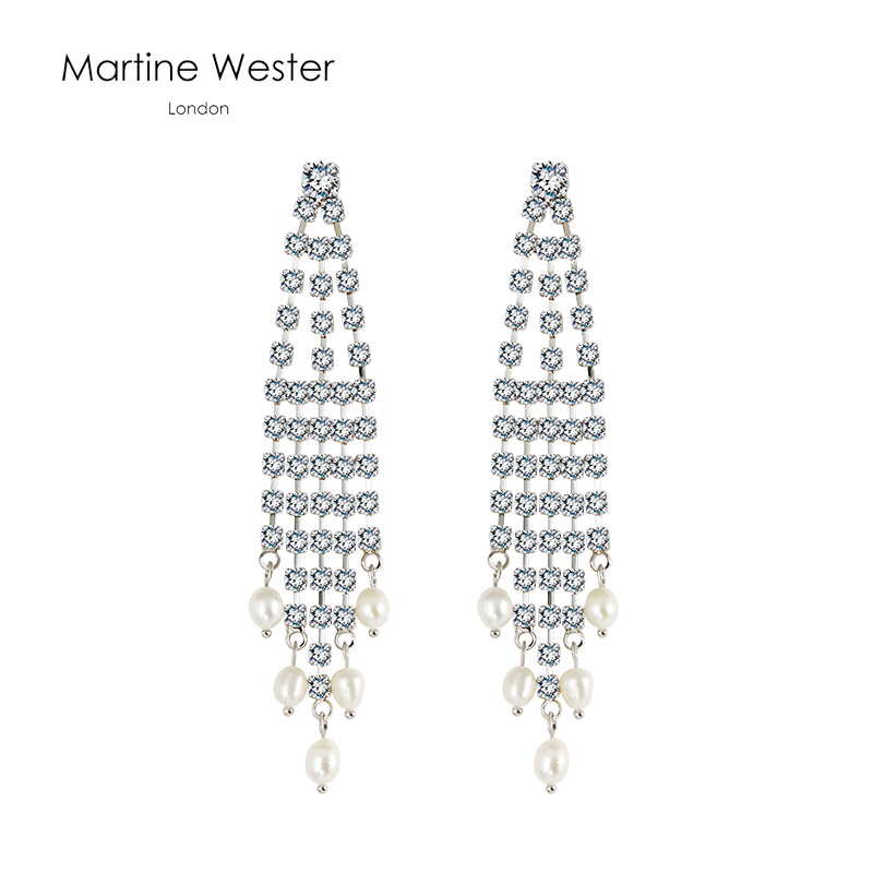 martine wester英国珠宝耳环女长流苏高贵轻奢水晶珍珠耳饰时尚饰品
