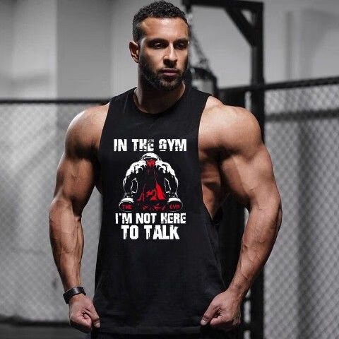 无袖背心t恤特健身健美工字运动跨栏夏棉宽松汗坎 宽背野人黑 m胸围96