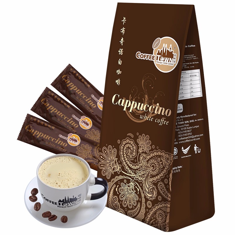 咖啡城 马来西亚原装进口速溶咖啡 白咖啡  脱脂奶粉调配 醇香浓郁 卡布奇诺白咖啡525g