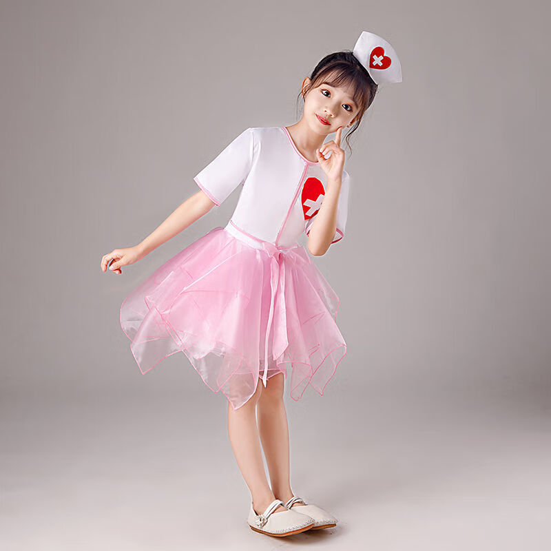 古温伦医生护士服装儿童六一小护士幼儿园女孩表演 小护士粉色纱裙 110