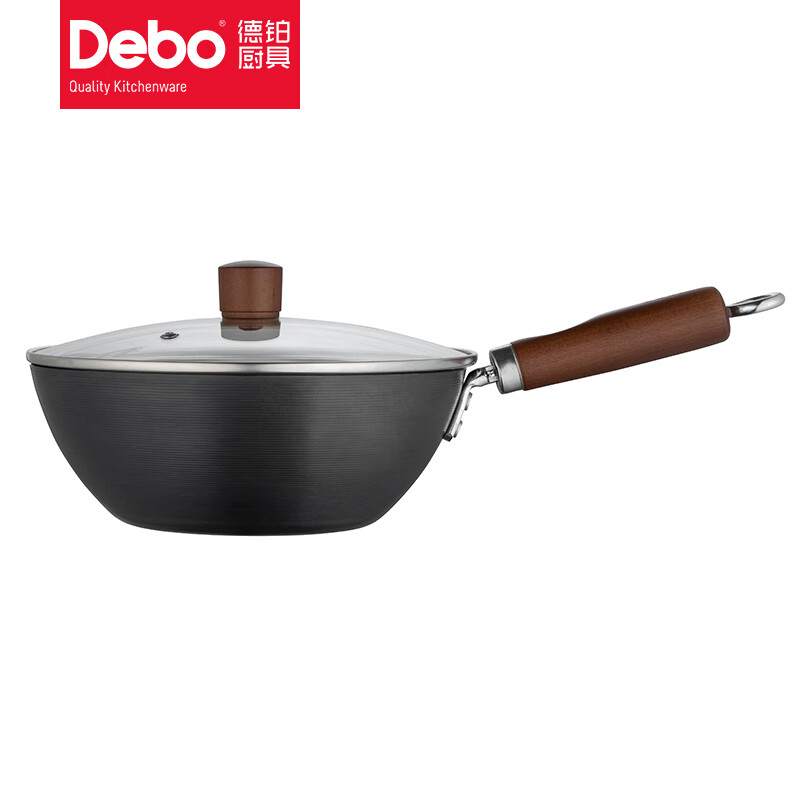 Debo德铂圆底炒锅原生铁无涂层炒菜锅 黑色 24cm