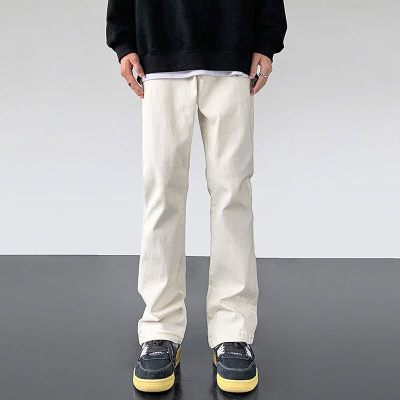 POUM牛仔裤男秋冬季黑色日常微喇叭裤百搭宽松高街长裤男裤子男学生 WKXS-K1007黑色 L 【建议100-115斤】