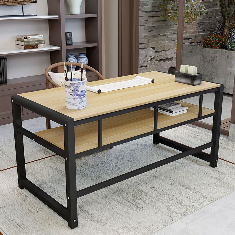 馨怡福新法桌房桌家用桌双层桌子学习桌桌课桌画桌 浅胡桃 黑腿 长100