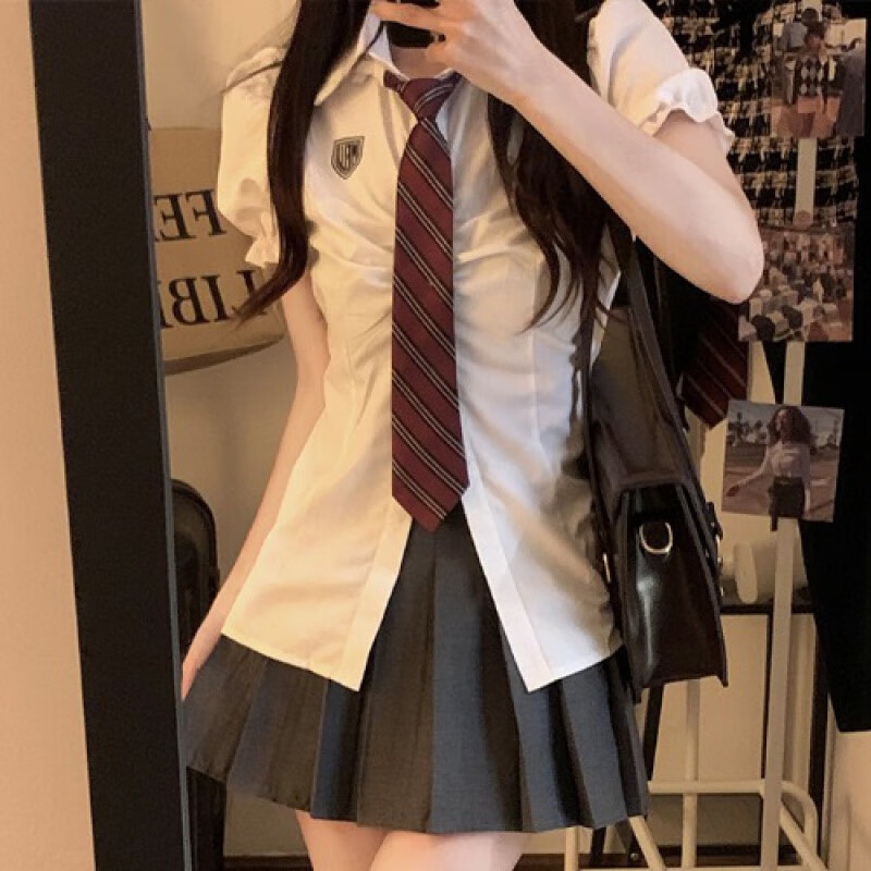 悦澈日系jk制服套装女学生夏季新款大码学院风jk白色衬衫女胖妹妹甜辣