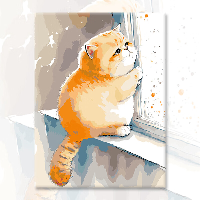 儿童卡通动漫自己手工填色填充油彩装饰画 肥猫1(实木内框 颜料 画笔)