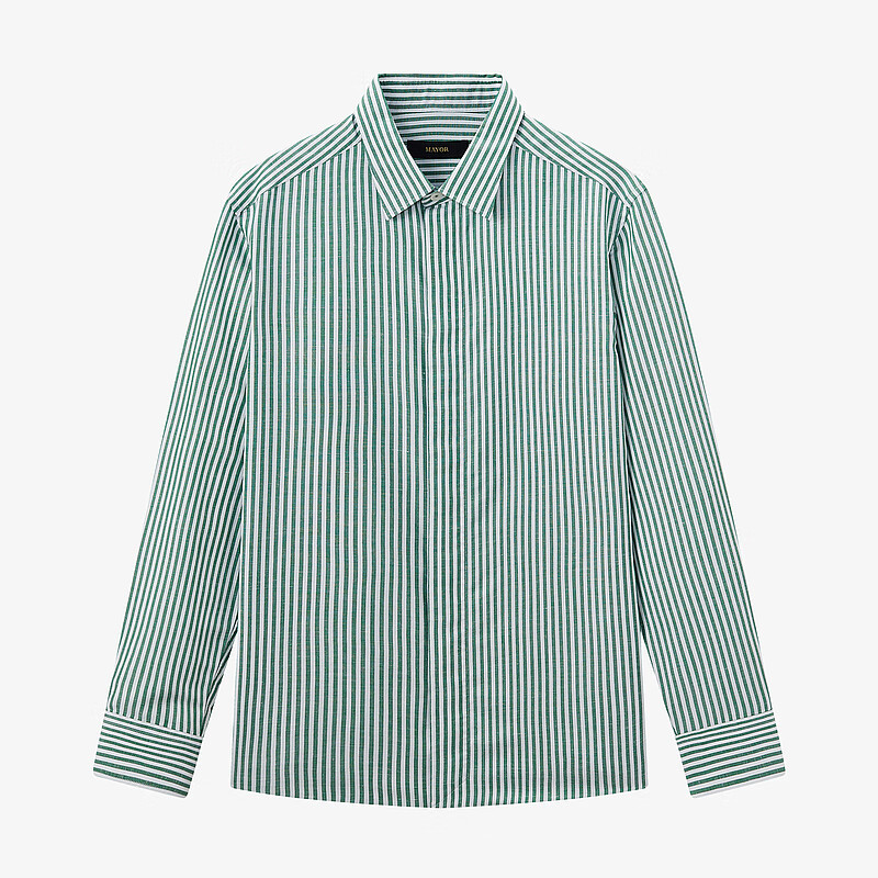 MAYOR男装秋季300支棉汉麻桑蚕丝易烫商务绿条长袖男衬衫 绿色 38