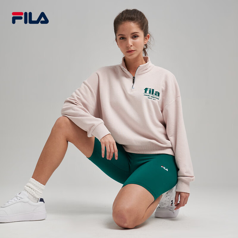 斐乐fila 24春女款刺绣logo卫衣长袖套头衫立领上衣欧版 米黄色 s