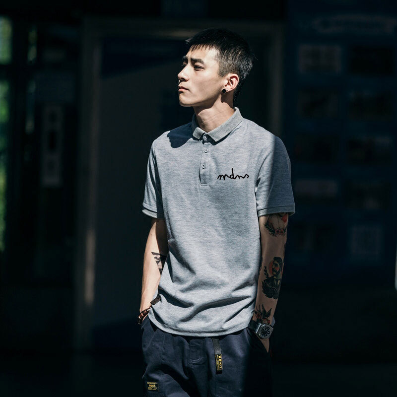 polo衫男简约时尚印花短袖男士有领上衣 灰色 xl 175-180cm 140-160斤