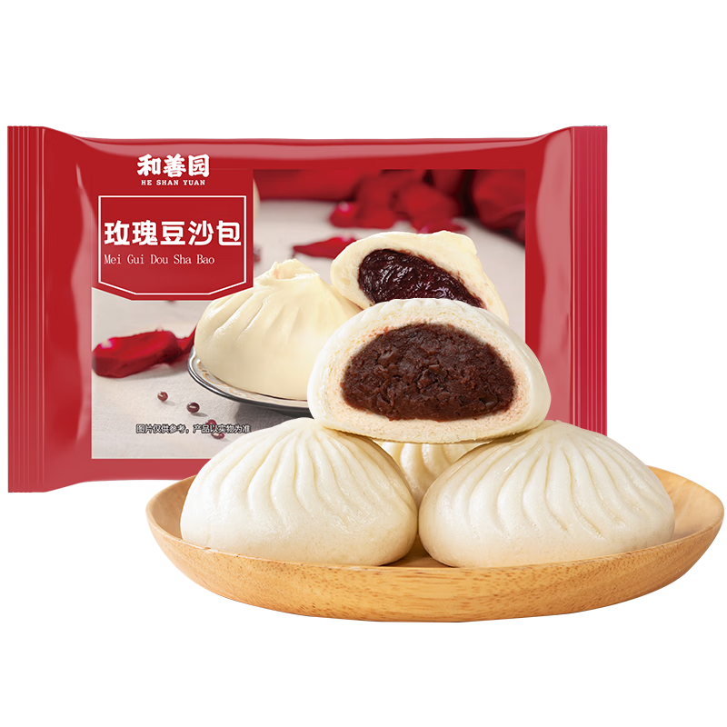 和善园玫瑰豆沙包 儿童早餐半成品 红豆包子 家庭面点速冻加热即食方便 【6只装】480g尝鲜
