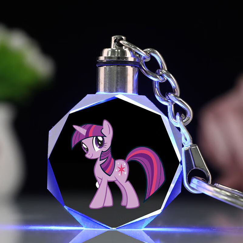 萨默斯小马宝莉摆件水晶紫悦碧琪钥匙扣定制彩色闪灯书包挂件生日礼物