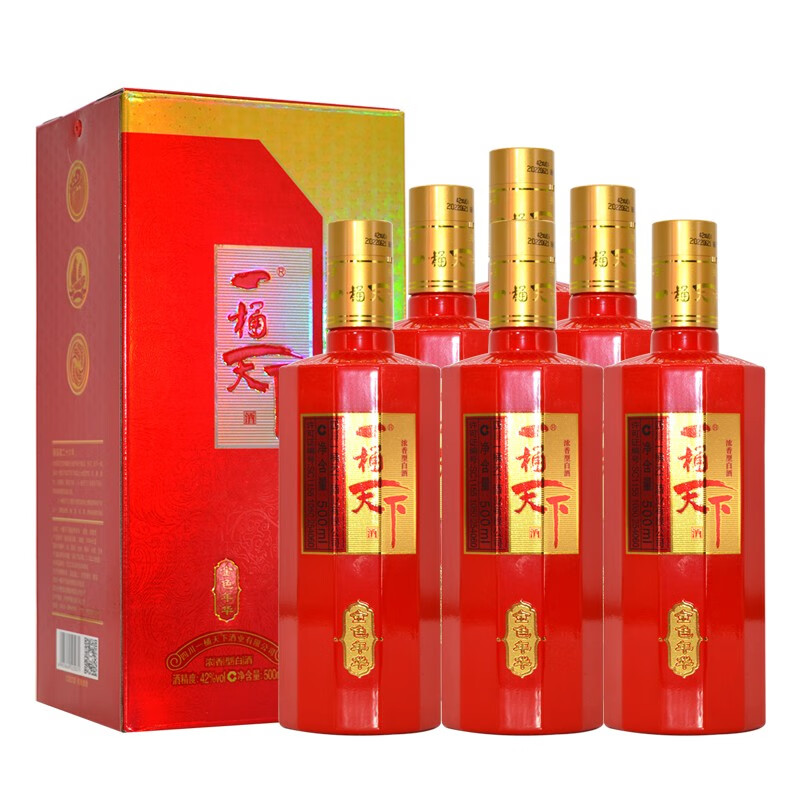 一桶天下酒 金色年华 42度浓香型白酒 整箱6瓶礼盒装 粮食酒 婚宴礼品