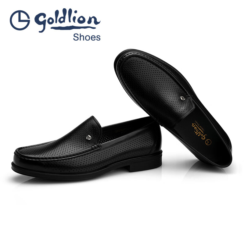 金利来(Goldlion)凉鞋男 夏季冲孔男士商务正装凉皮鞋圆头套脚软皮透气镂空男鞋 黑色 43 比标准码皮鞋偏大一码