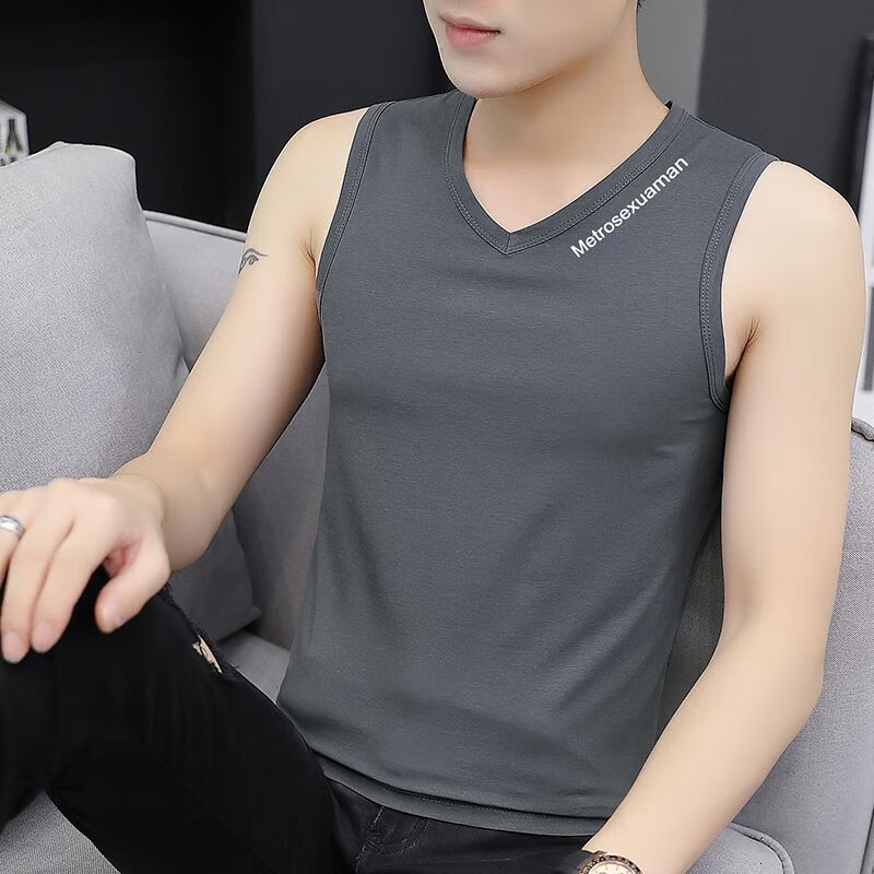 拓猴(tuohou)鸡心领跨栏背心男宽肩莫代尔冰丝背心男v领紧身运动健身