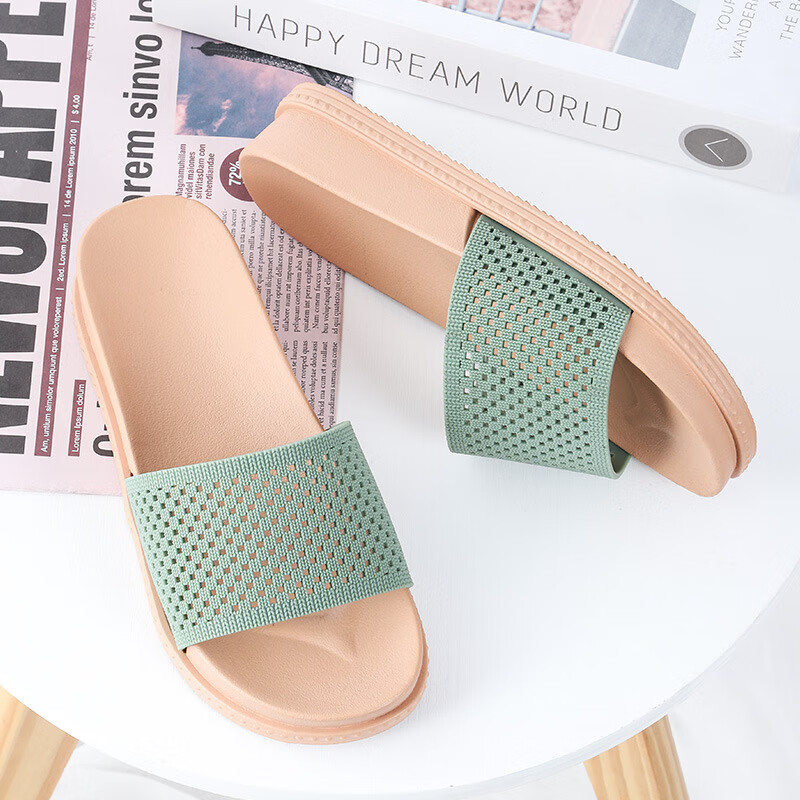 凉拖女夏季室外拖鞋女外穿平底增高一字带厚底拖鞋女 绿色 36