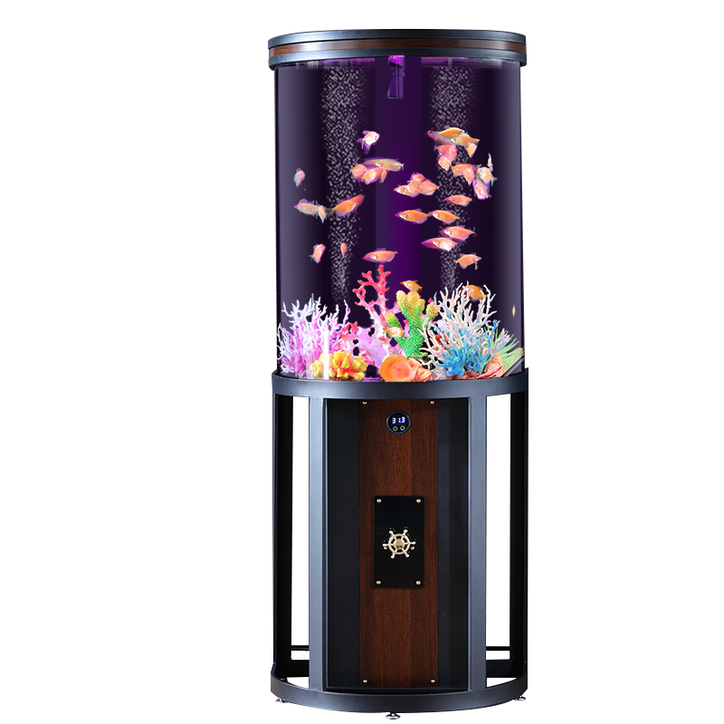 海丽雅新款半圆形客厅小型鱼缸免换水亚克力落地鱼缸水族箱轻奢 黑色 安装套餐+APP(干湿分离)半圆58cm