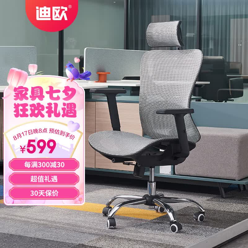 迪欧 全网坐垫人体工学椅 办公家具 电脑椅 职员椅 办公椅 全网布灰色属于什么档次？