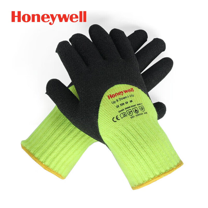 霍尼韦尔Honeywell 2232023CN 乳胶耐磨防寒工作手套，醒目黄色 1双