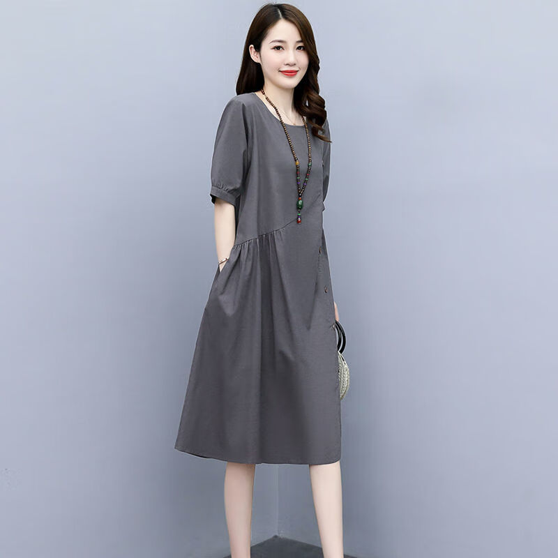 音藻母亲节礼物实用送妈妈衣服裙子50岁洋气胖妈妈夏天棉麻连衣裙女20