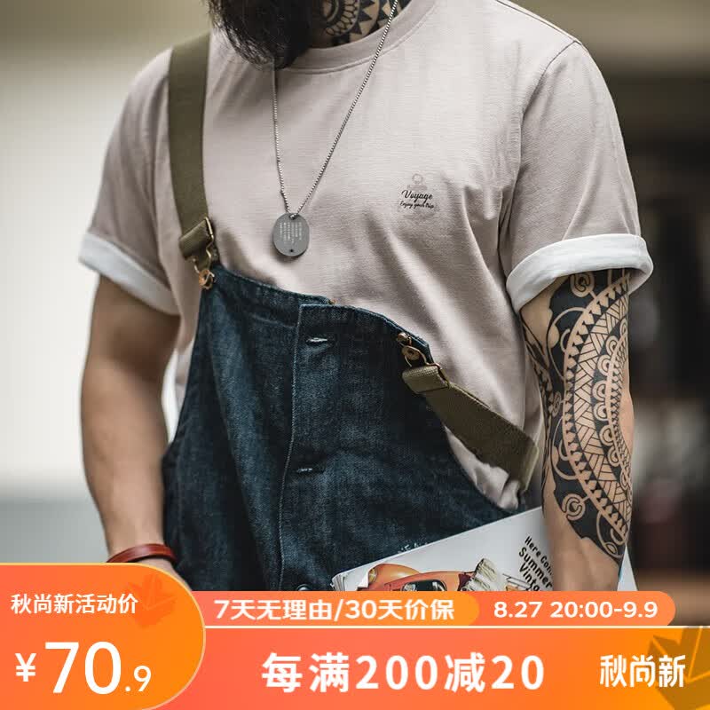 马登工装 美式复古船锚印花短袖T恤男夏阿美咔叽竹节半袖小众Tee 杏色 L使用感如何?