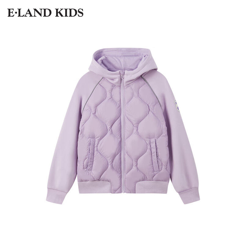 E·LAND KIDS衣恋男女童羽绒服冬季新品拉链连帽90%鸭绒 L/Purple浅紫色/76 150 cm