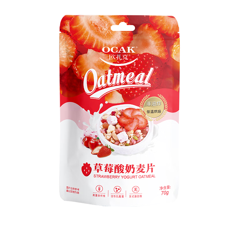 欧扎克多种水果坚果燕麦片400克 麦果脆系列 早餐搭配 烘焙麦片 草莓果粒麦片400g