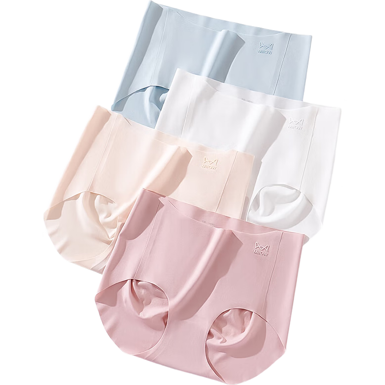 猫人女士内裤女蜜桃臀抑菌裆舒适透气中腰无痕女生三角裤混色4条XL