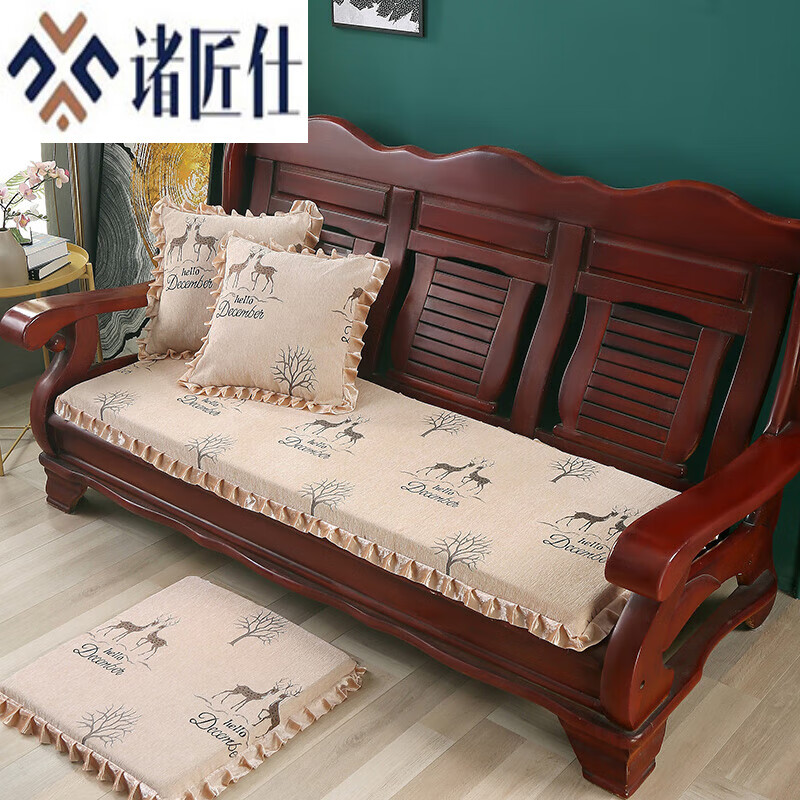 诸匠仕老式木质三人沙发垫加厚实木椅垫海绵垫防滑三人座通用红木可拆洗 紫色 雪尼尔紫 50cm*198cm四人座