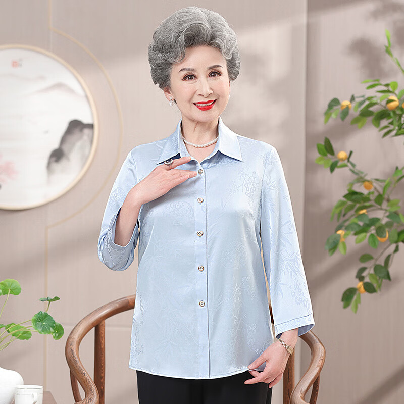 百丽驼美士(balitomms)严选中老年妈妈夏季长袖雪纺衬衫洋气大码衬衣