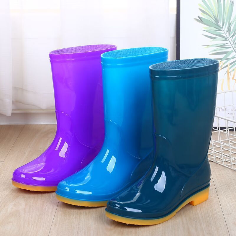 中筒雨鞋时尚防滑胶鞋雨靴水靴水鞋牛筋底劳保鞋防水鞋女加棉保暖 紫色-加绒款 36