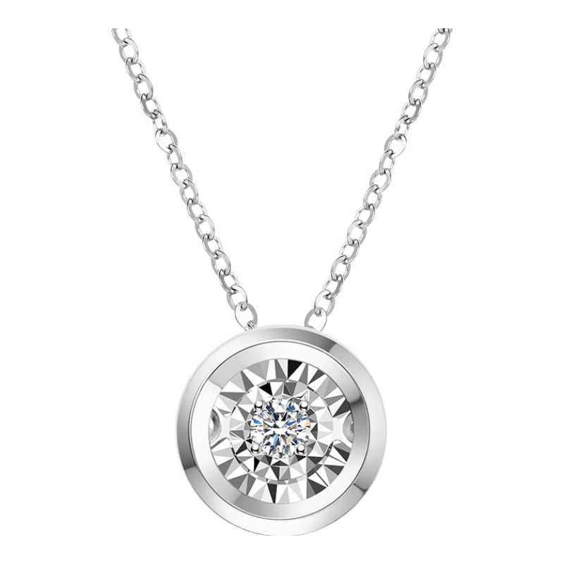 周百福 鉆石項鏈18K玫瑰金鉆石吊墜女車(chē)花真鉆七夕送女友情人節禮物波點(diǎn) 18K玫瑰金鉆石吊墜