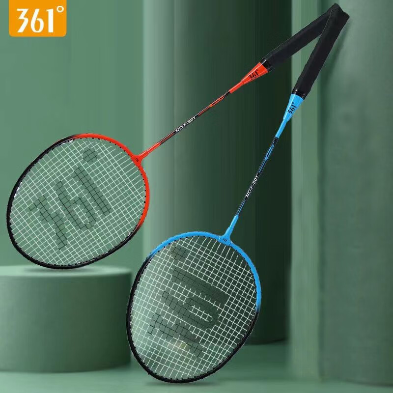 361° 羽毛球拍双拍套装入门训练初学者羽毛拍子已穿线含羽毛球手胶 铝合金一体双拍【黑色】