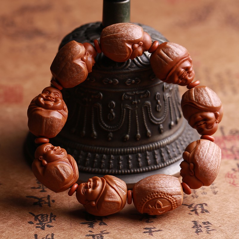 藏木世家 橄榄核八宝弥勒手串橄榄胡核雕男女文玩把玩包衣弥勒佛珠