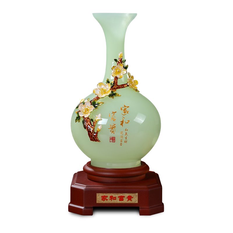 聚善緣琉璃玉花瓶擺件家居中式琺瑯彩新房客廳玄關(guān)酒柜裝飾喬遷新居禮品 家和富貴特大號21*46厘米