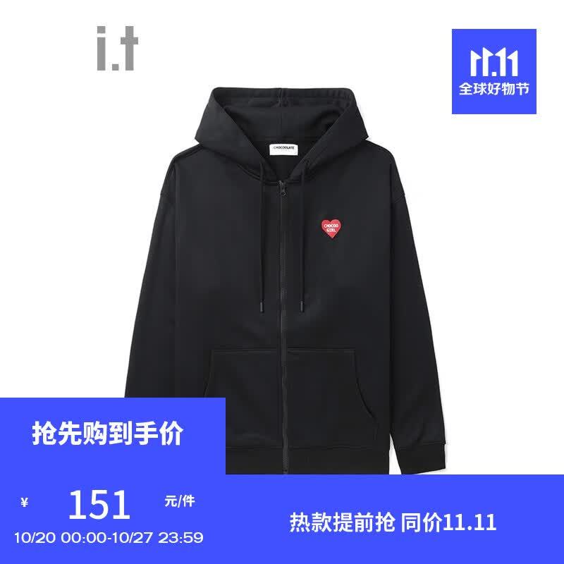 :CHOCOOLATE it 情侣款拉链连帽卫衣男2023秋季新款舒适休闲SWU08L BKX/黑色 L属于什么档次？
