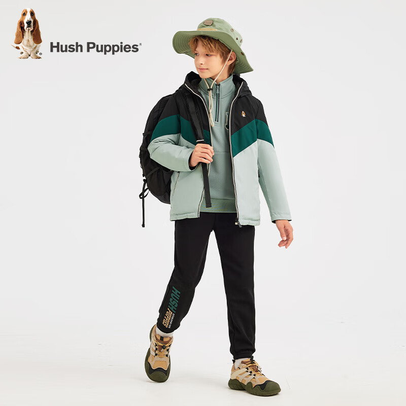 暇步士(Hush Puppies)【三防】童装儿童男大童冬季新款时尚拼色保暖双面穿羽绒服 钻石黑 160 cm【充绒量89g】