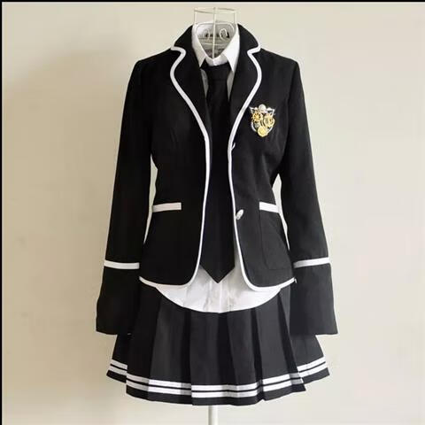 tzvhwbg队服jk制服萌学园校服校服套装小学英伦风西装 女款全黑长筒袜