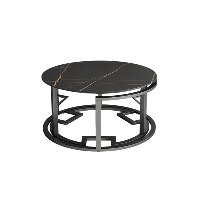 仕宇 岩板茶几桌边几可升降多功能圆形办公家用客厅小户型茶几 雪山白 岩板台面